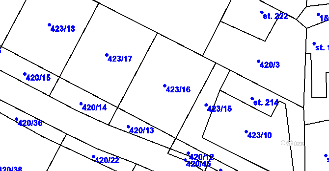 Parcela st. 423/16 v KÚ Příluky u Zlína, Katastrální mapa