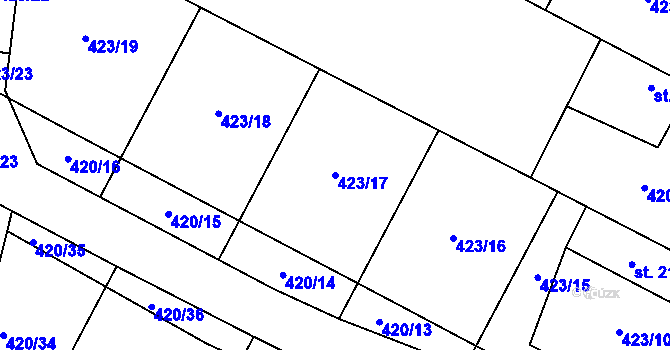 Parcela st. 423/17 v KÚ Příluky u Zlína, Katastrální mapa