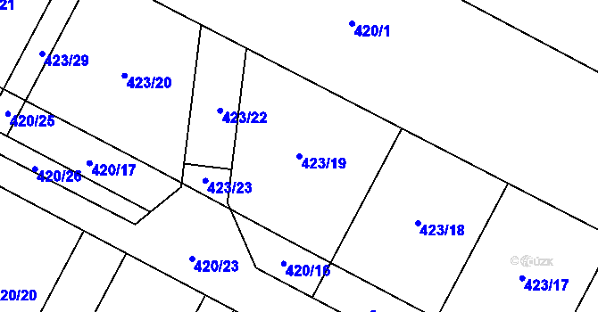 Parcela st. 423/19 v KÚ Příluky u Zlína, Katastrální mapa