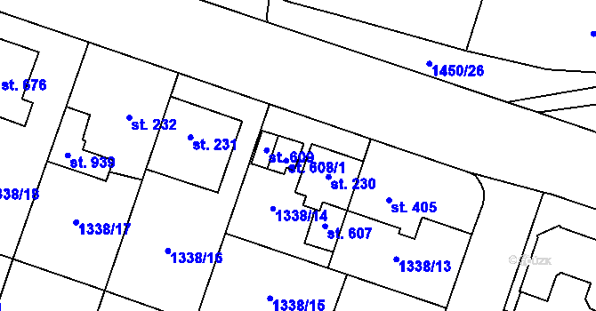 Parcela st. 608/2 v KÚ Příluky u Zlína, Katastrální mapa