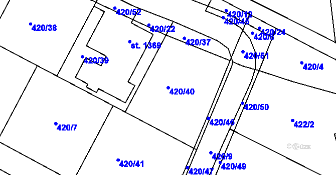 Parcela st. 420/40 v KÚ Příluky u Zlína, Katastrální mapa