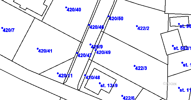 Parcela st. 420/49 v KÚ Příluky u Zlína, Katastrální mapa