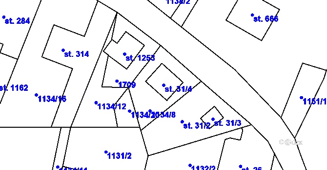 Parcela st. 31/4 v KÚ Příluky u Zlína, Katastrální mapa