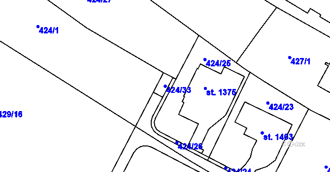 Parcela st. 424/33 v KÚ Příluky u Zlína, Katastrální mapa