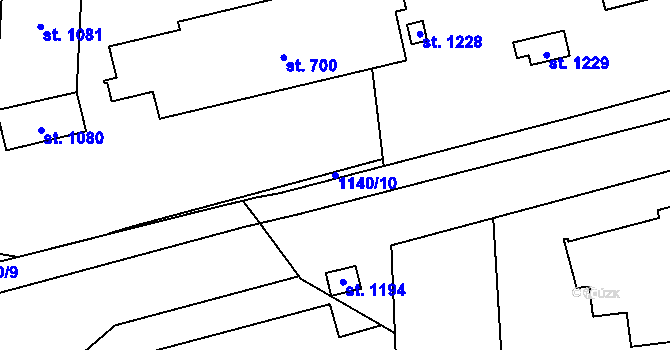 Parcela st. 1140/10 v KÚ Příluky u Zlína, Katastrální mapa