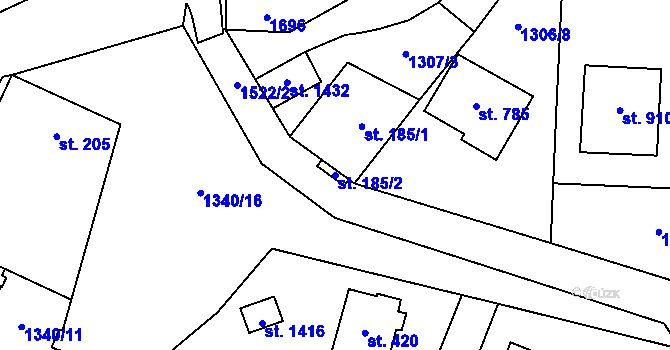Parcela st. 185/2 v KÚ Příluky u Zlína, Katastrální mapa