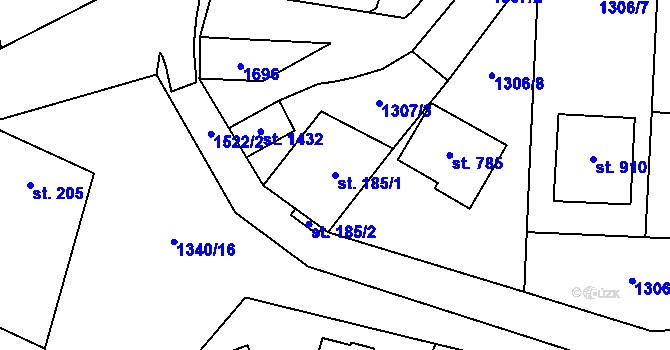 Parcela st. 185/1 v KÚ Příluky u Zlína, Katastrální mapa