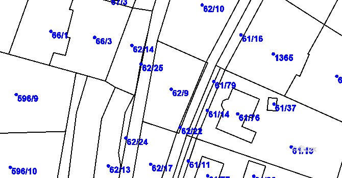 Parcela st. 62/9 v KÚ Jaroslavice u Zlína, Katastrální mapa