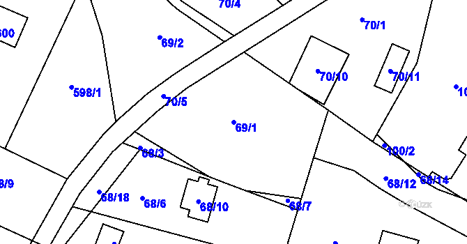 Parcela st. 69/1 v KÚ Jaroslavice u Zlína, Katastrální mapa