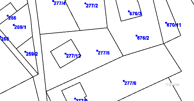 Parcela st. 277/5 v KÚ Jaroslavice u Zlína, Katastrální mapa