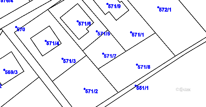 Parcela st. 571/7 v KÚ Jaroslavice u Zlína, Katastrální mapa