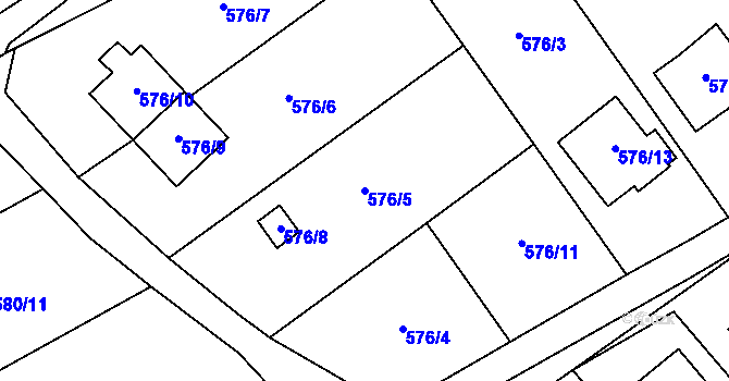 Parcela st. 576/5 v KÚ Jaroslavice u Zlína, Katastrální mapa