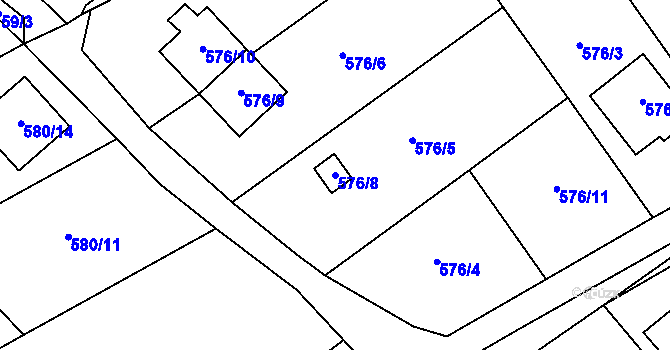 Parcela st. 576/8 v KÚ Jaroslavice u Zlína, Katastrální mapa
