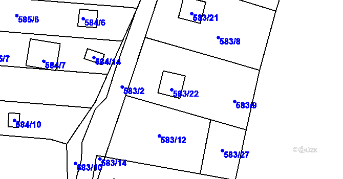 Parcela st. 583/22 v KÚ Jaroslavice u Zlína, Katastrální mapa