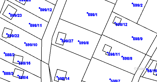 Parcela st. 599/8 v KÚ Jaroslavice u Zlína, Katastrální mapa