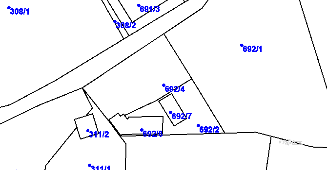 Parcela st. 692/4 v KÚ Jaroslavice u Zlína, Katastrální mapa