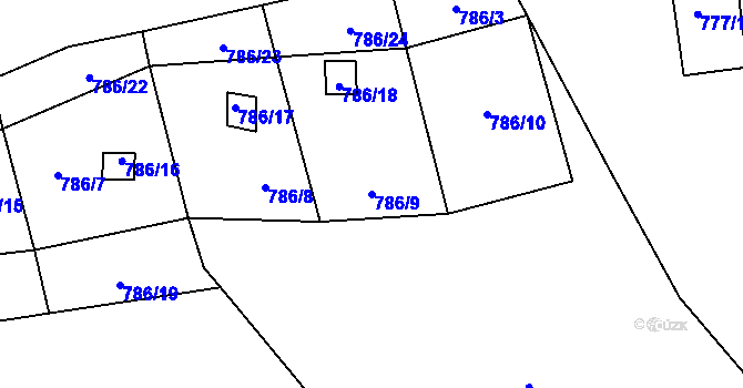 Parcela st. 786/9 v KÚ Jaroslavice u Zlína, Katastrální mapa