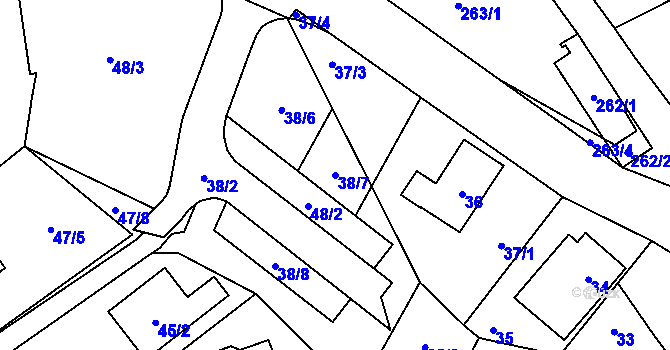 Parcela st. 38/7 v KÚ Jaroslavice u Zlína, Katastrální mapa