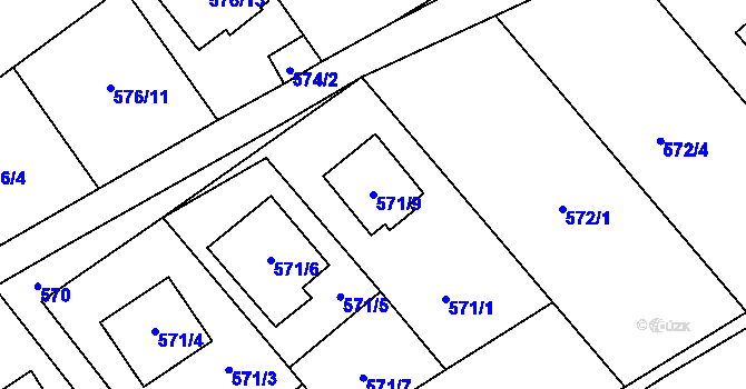 Parcela st. 571/9 v KÚ Jaroslavice u Zlína, Katastrální mapa