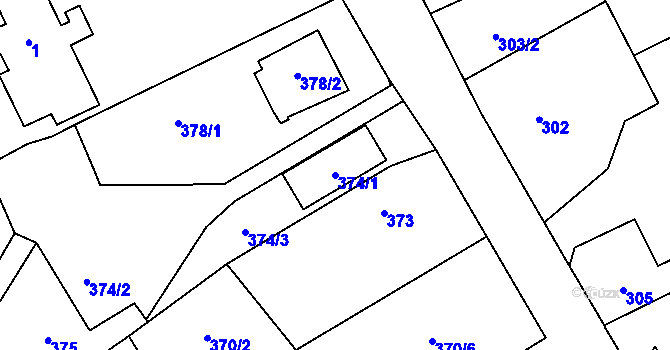 Parcela st. 374/1 v KÚ Jaroslavice u Zlína, Katastrální mapa