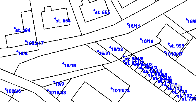 Parcela st. 16/21 v KÚ Kudlov, Katastrální mapa