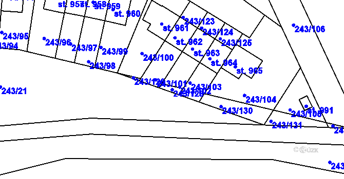 Parcela st. 243/128 v KÚ Kudlov, Katastrální mapa