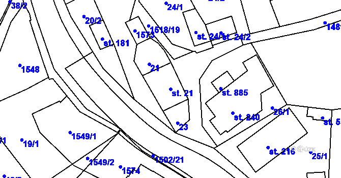 Parcela st. 21 v KÚ Kudlov, Katastrální mapa