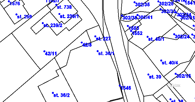 Parcela st. 36/1 v KÚ Kudlov, Katastrální mapa