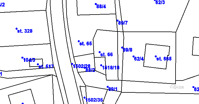 Parcela st. 66 v KÚ Kudlov, Katastrální mapa