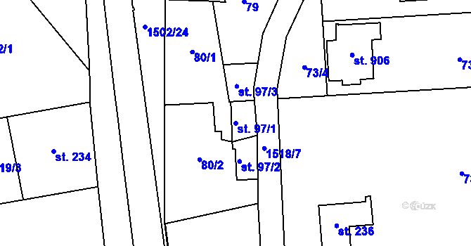 Parcela st. 97/1 v KÚ Kudlov, Katastrální mapa