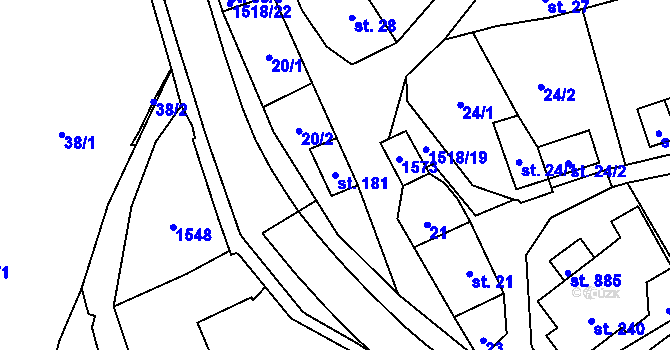 Parcela st. 181 v KÚ Kudlov, Katastrální mapa