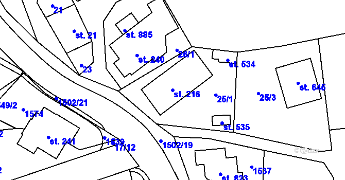 Parcela st. 216 v KÚ Kudlov, Katastrální mapa