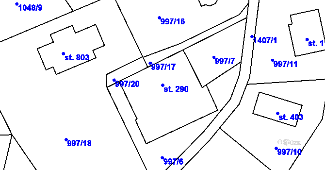 Parcela st. 290 v KÚ Kudlov, Katastrální mapa