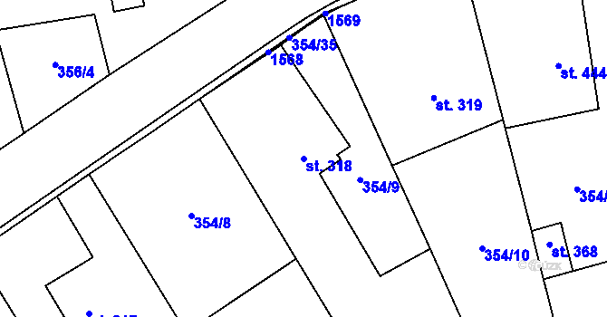 Parcela st. 318 v KÚ Kudlov, Katastrální mapa
