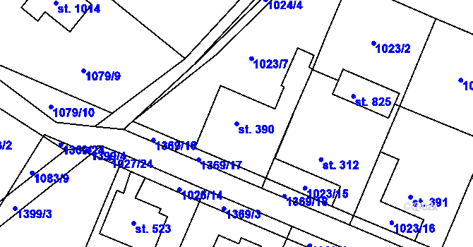 Parcela st. 390 v KÚ Kudlov, Katastrální mapa