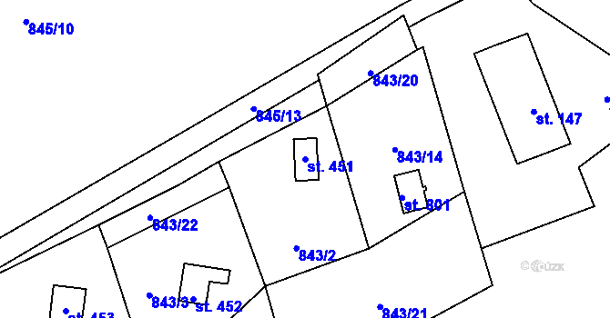 Parcela st. 451 v KÚ Kudlov, Katastrální mapa