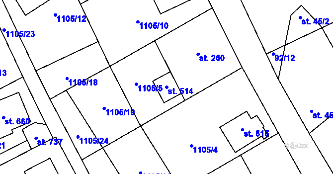 Parcela st. 514 v KÚ Kudlov, Katastrální mapa