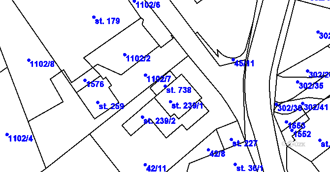 Parcela st. 738 v KÚ Kudlov, Katastrální mapa