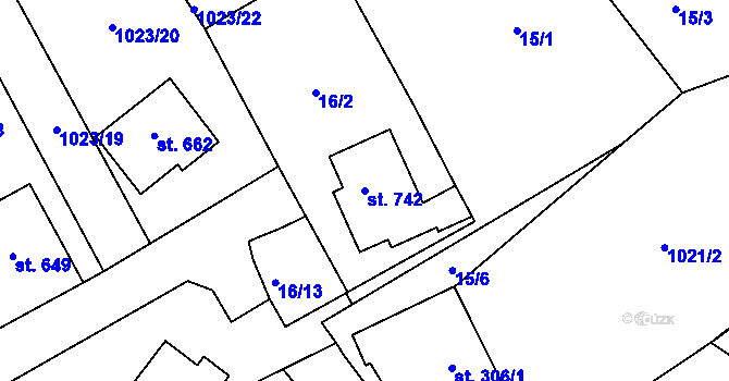 Parcela st. 742 v KÚ Kudlov, Katastrální mapa