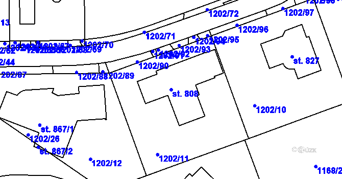 Parcela st. 808 v KÚ Kudlov, Katastrální mapa