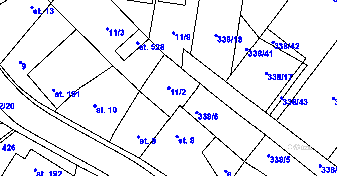 Parcela st. 11/2 v KÚ Kudlov, Katastrální mapa