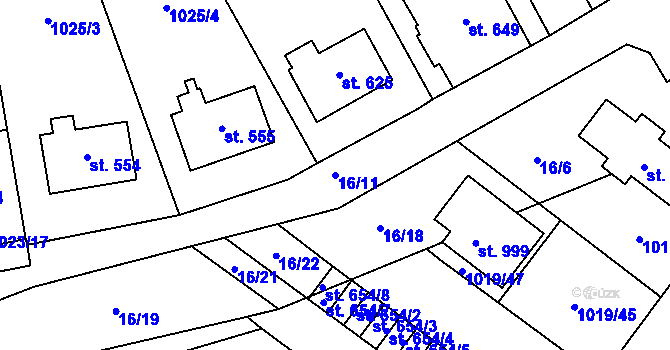 Parcela st. 16/11 v KÚ Kudlov, Katastrální mapa