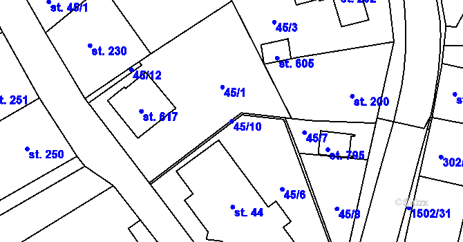 Parcela st. 45/10 v KÚ Kudlov, Katastrální mapa