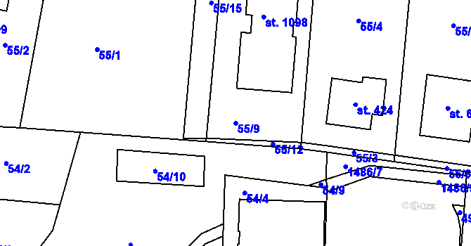 Parcela st. 55/9 v KÚ Kudlov, Katastrální mapa
