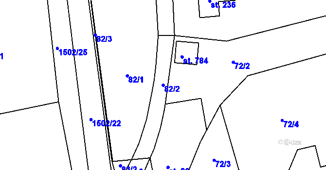 Parcela st. 82/2 v KÚ Kudlov, Katastrální mapa