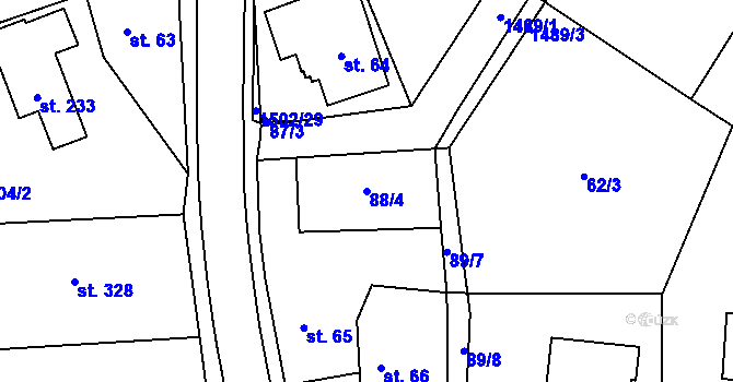 Parcela st. 88/4 v KÚ Kudlov, Katastrální mapa