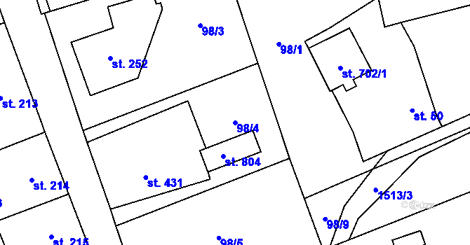 Parcela st. 98/4 v KÚ Kudlov, Katastrální mapa