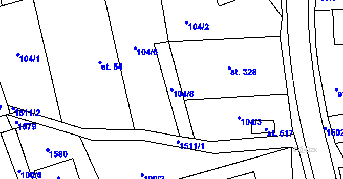 Parcela st. 104/8 v KÚ Kudlov, Katastrální mapa