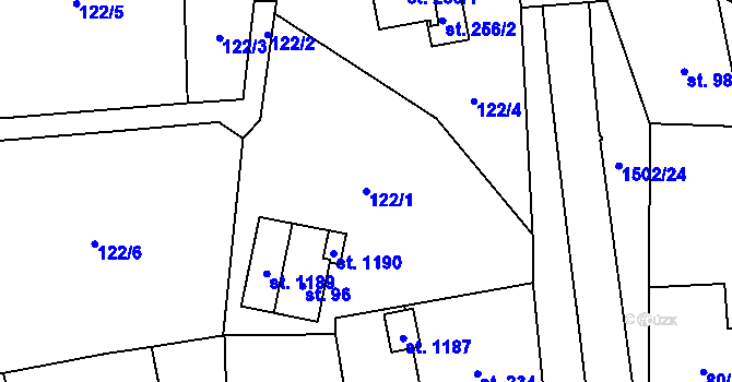 Parcela st. 122/1 v KÚ Kudlov, Katastrální mapa
