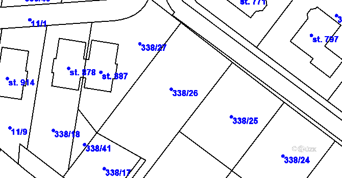 Parcela st. 338/26 v KÚ Kudlov, Katastrální mapa